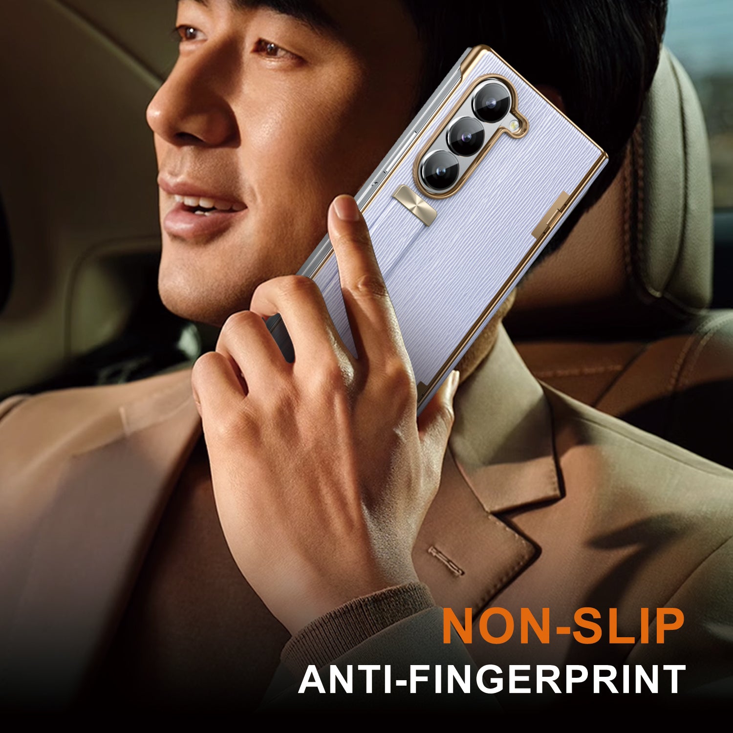 Non-slip and anti-fingerprint design on PortaLeather case